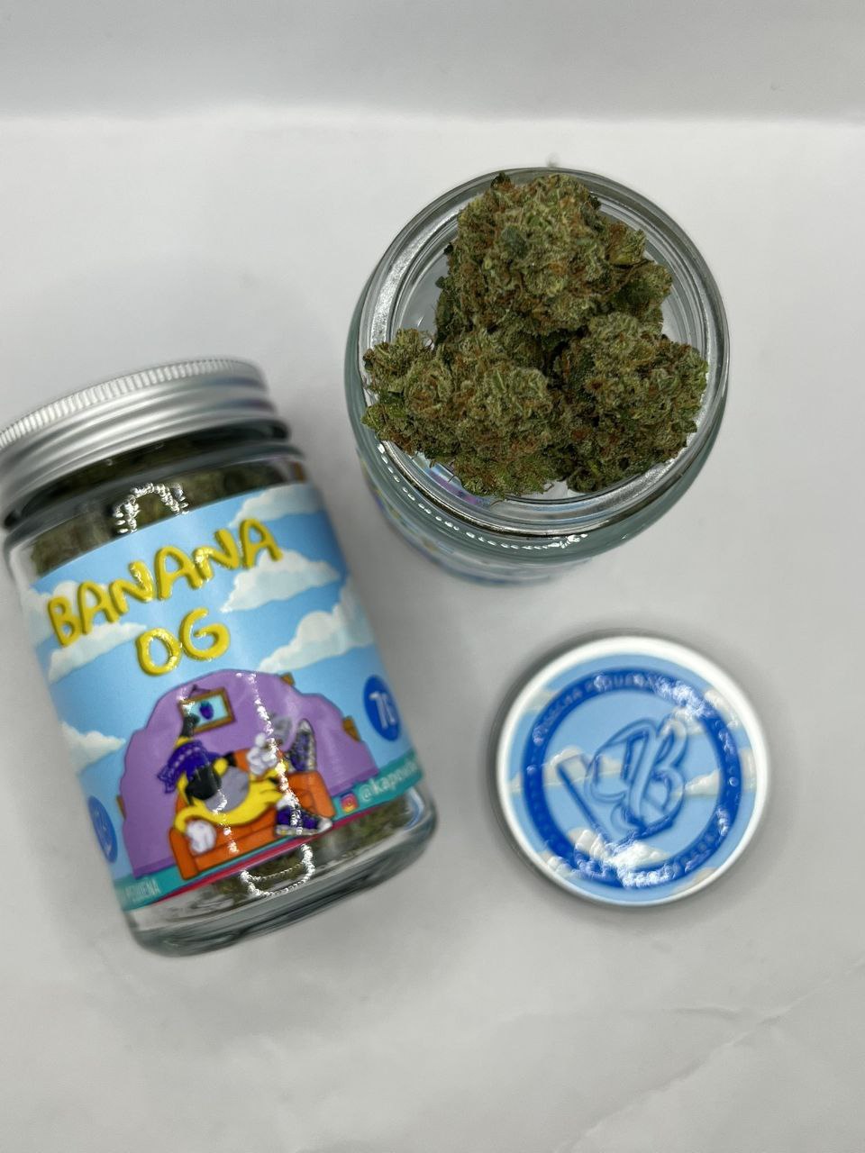 Kapow Berries – Banana OG (7g Premium Flower Jar) Kapow Berries Banana OG 7g premium cannabis flower jar with bold branding and terpene-rich buds