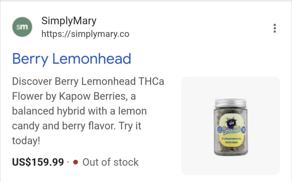 Lemonhead THCa Flower by Kapow Berries – premium balanced hybrid cannabis strain with lemon candy and berry flavor, sold out at SimplyMary